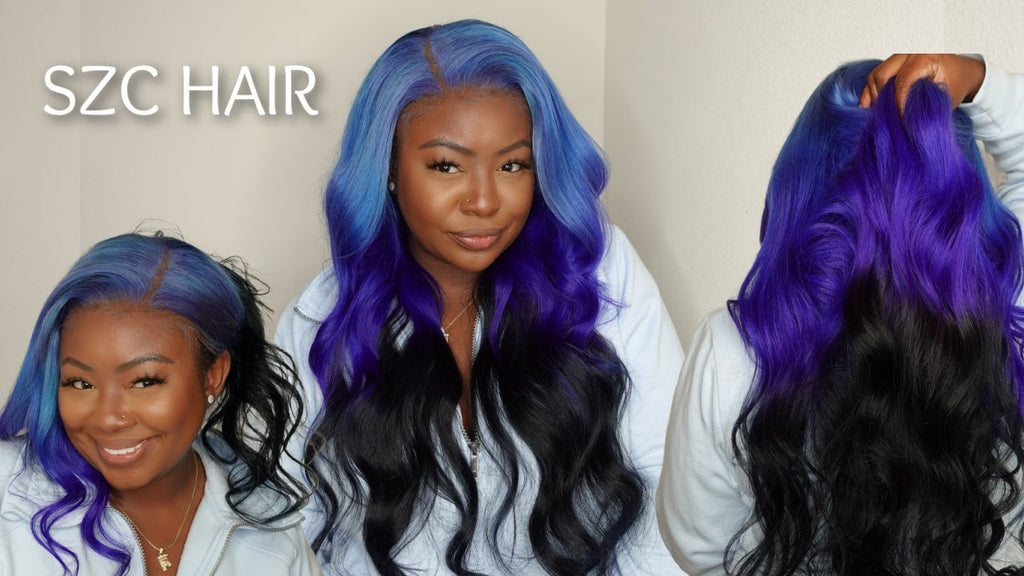 Ombre Royal Blue Two Tones Color Body Wave 13x4 Lace Front wig 26inch