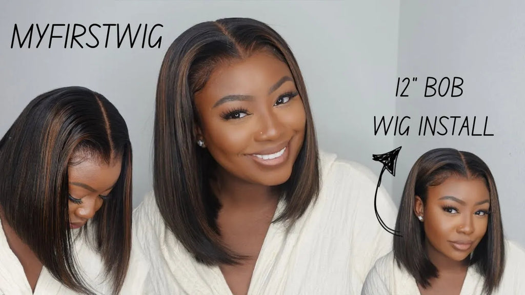 12'' Brown Highlight 13x6 Malaysian Bob Lace Wig